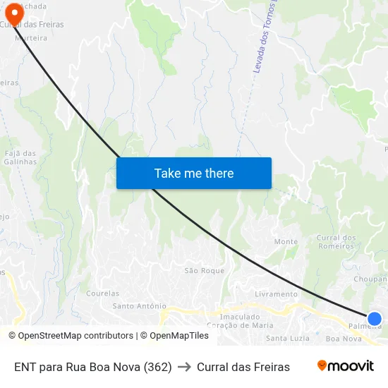 ENT para Rua Boa Nova (362) to Curral das Freiras map