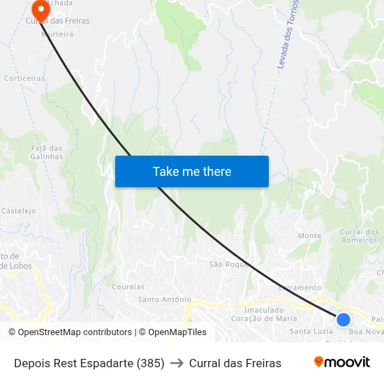 Depois Rest Espadarte (385) to Curral das Freiras map