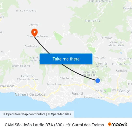 CAM São João Latrão  D7A (390) to Curral das Freiras map