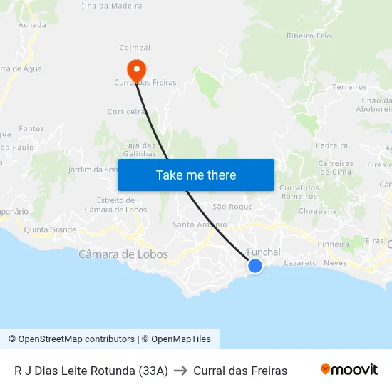 R J Dias Leite  Rotunda (33A) to Curral das Freiras map