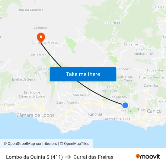 Lombo da Quinta  S (411) to Curral das Freiras map