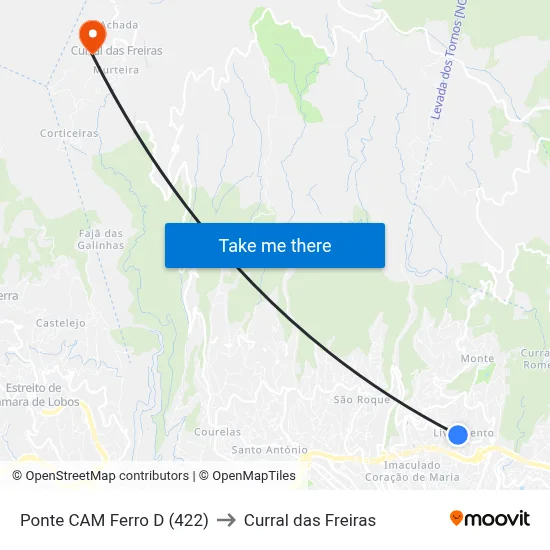 Ponte CAM Ferro  D (422) to Curral das Freiras map