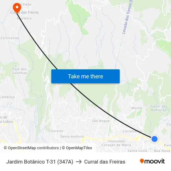Jardim Botânico  T-31 (347A) to Curral das Freiras map