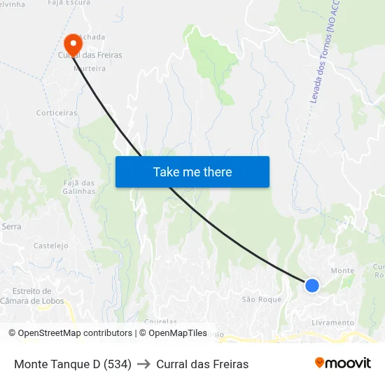 Monte  Tanque  D (534) to Curral das Freiras map