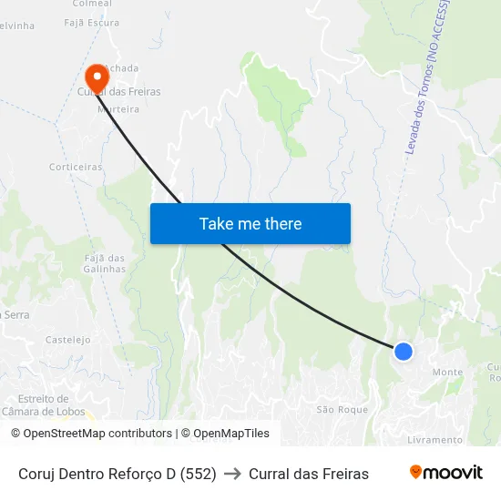 Coruj Dentro  Reforço  D (552) to Curral das Freiras map