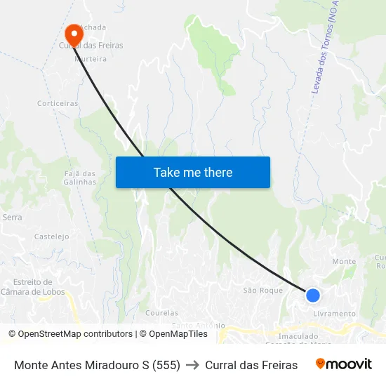 Monte  Antes Miradouro  S (555) to Curral das Freiras map