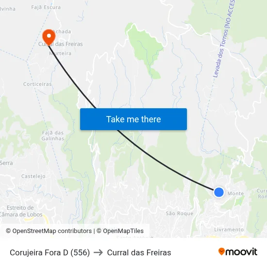 Corujeira Fora  D (556) to Curral das Freiras map