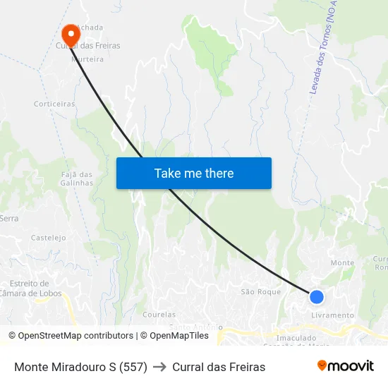 Monte  Miradouro  S (557) to Curral das Freiras map