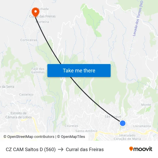 CZ CAM Saltos  D (560) to Curral das Freiras map
