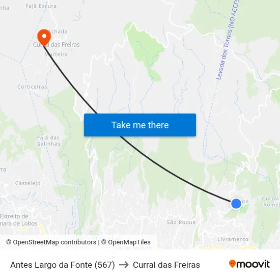 Antes Largo da Fonte (567) to Curral das Freiras map