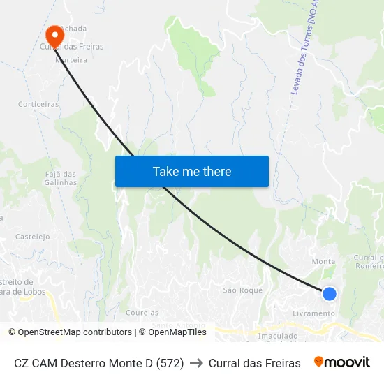 CZ CAM Desterro  Monte  D (572) to Curral das Freiras map