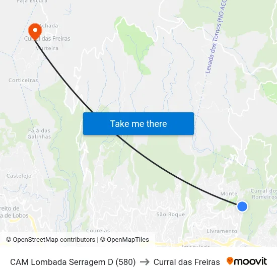 CAM Lombada  Serragem  D (580) to Curral das Freiras map