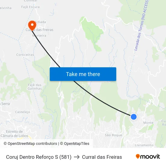 Coruj Dentro  Reforço  S (581) to Curral das Freiras map