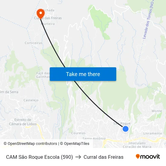 CAM São Roque  Escola (590) to Curral das Freiras map