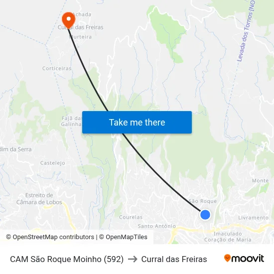 CAM São Roque  Moinho (592) to Curral das Freiras map