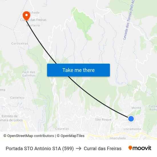 Portada STO António  S1A (599) to Curral das Freiras map