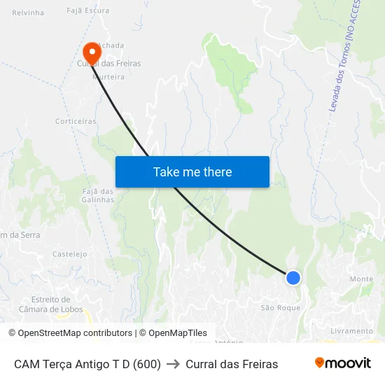 CAM Terça  Antigo T  D (600) to Curral das Freiras map