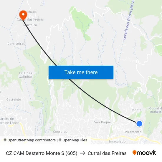 CZ CAM Desterro  Monte  S (605) to Curral das Freiras map
