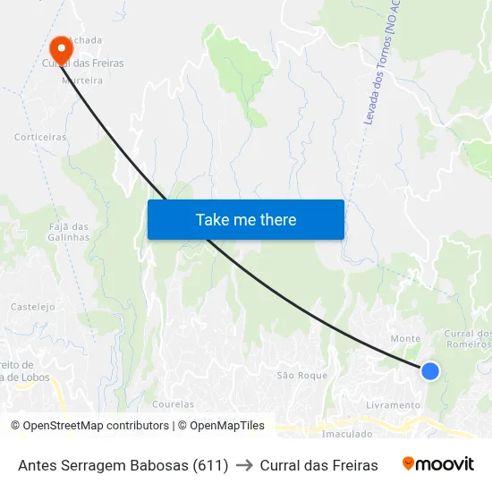 Antes Serragem  Babosas (611) to Curral das Freiras map