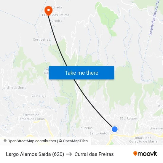 Largo Álamos  Saída (620) to Curral das Freiras map