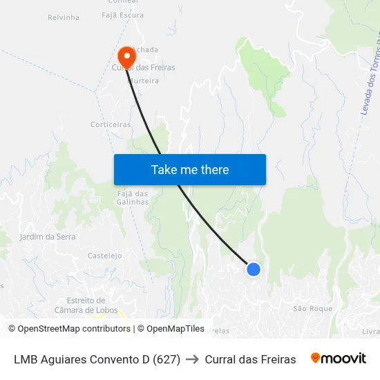 LMB Aguiares  Convento  D (627) to Curral das Freiras map