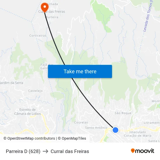 Parreira  D (628) to Curral das Freiras map