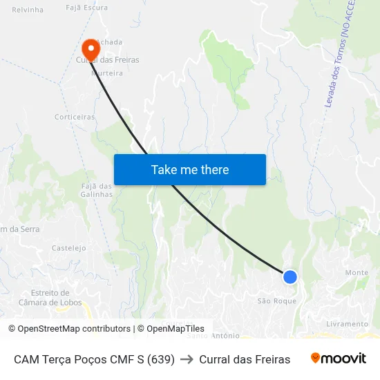 CAM Terça  Poços CMF  S (639) to Curral das Freiras map