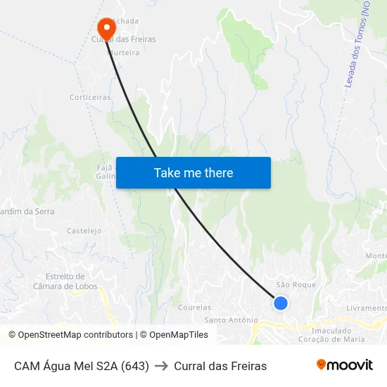 CAM Água Mel  S2A (643) to Curral das Freiras map