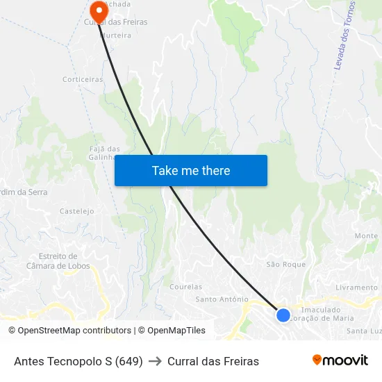 Antes Tecnopolo  S (649) to Curral das Freiras map