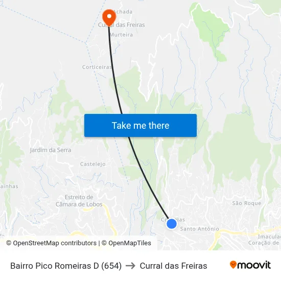 Bairro Pico Romeiras  D (654) to Curral das Freiras map