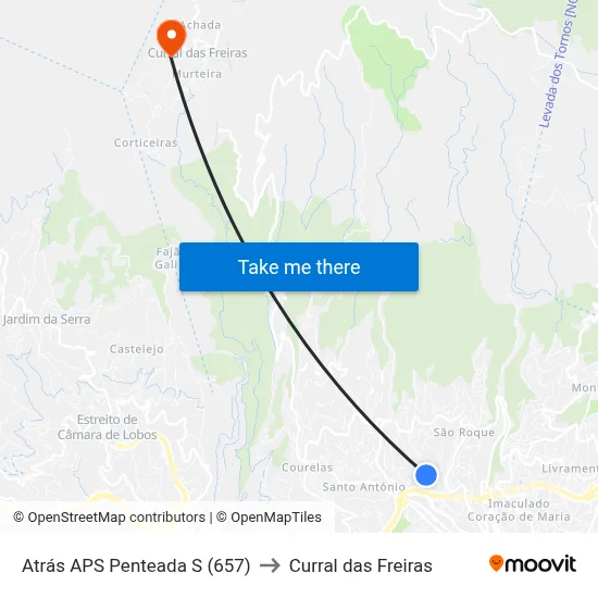 Atrás APS Penteada  S (657) to Curral das Freiras map
