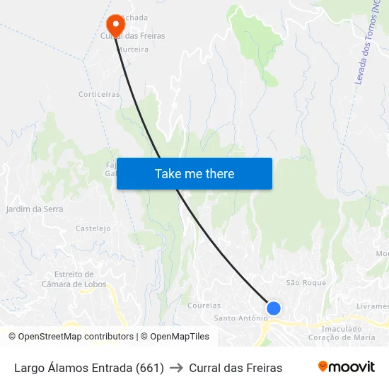 Largo Álamos  Entrada (661) to Curral das Freiras map