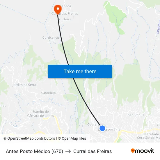 Antes Posto Médico (670) to Curral das Freiras map