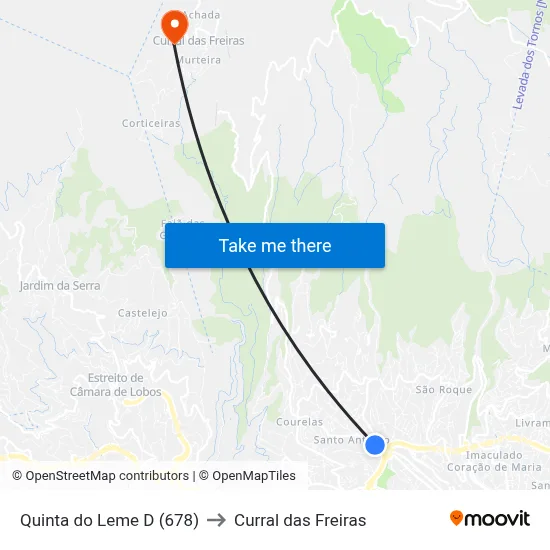 Quinta do Leme  D (678) to Curral das Freiras map