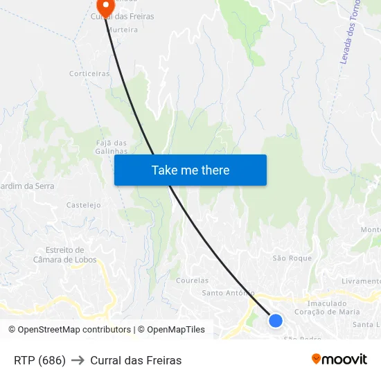 RTP (686) to Curral das Freiras map
