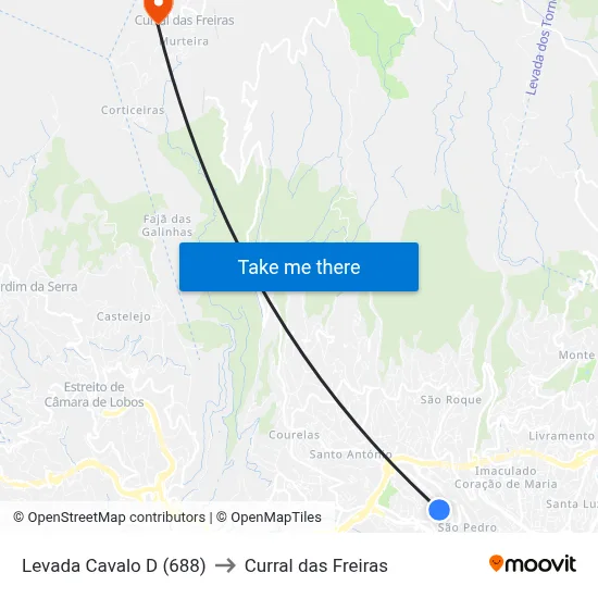 Levada Cavalo  D (688) to Curral das Freiras map