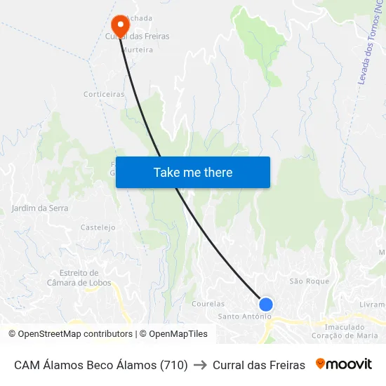 CAM Álamos  Beco Álamos (710) to Curral das Freiras map