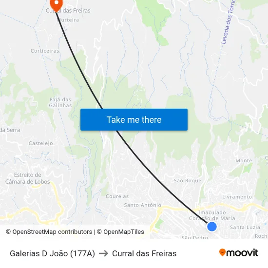 Galerias D João (177A) to Curral das Freiras map