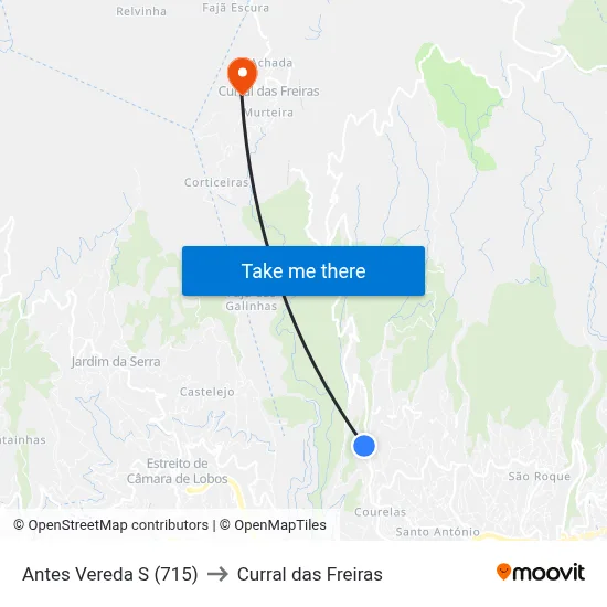 Antes Vereda  S (715) to Curral das Freiras map