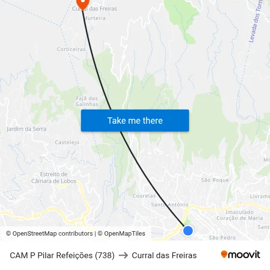 CAM P  Pilar Refeições (738) to Curral das Freiras map