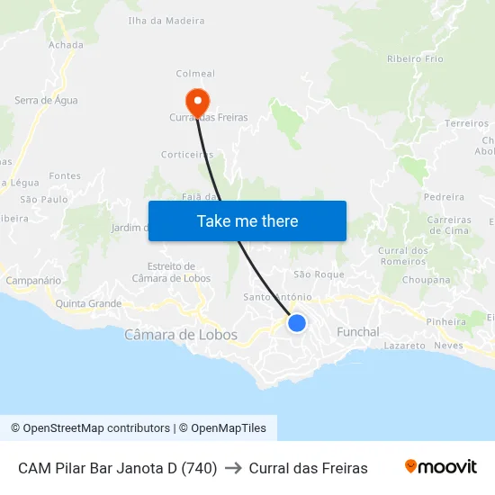 CAM Pilar  Bar Janota  D (740) to Curral das Freiras map