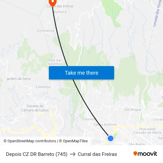 Depois CZ DR Barreto (745) to Curral das Freiras map