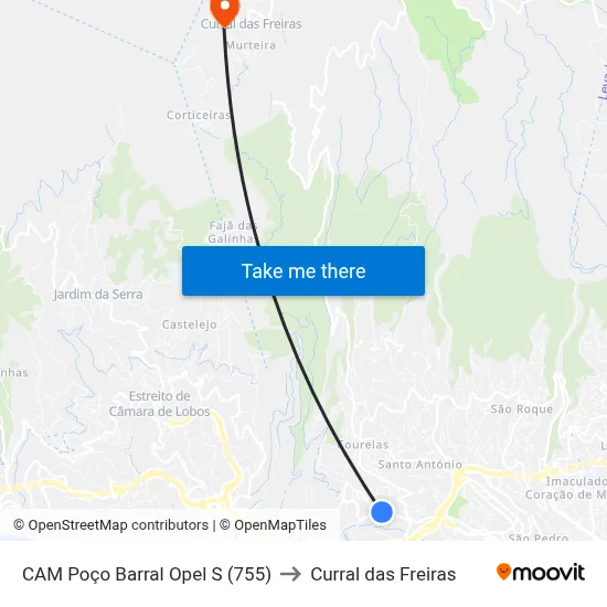 CAM Poço Barral  Opel  S (755) to Curral das Freiras map