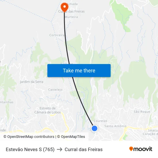 Estevão Neves  S (765) to Curral das Freiras map