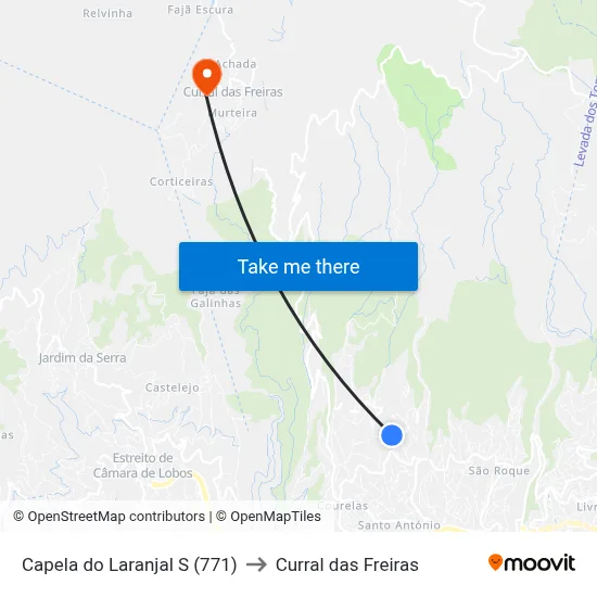 Capela do Laranjal  S (771) to Curral das Freiras map