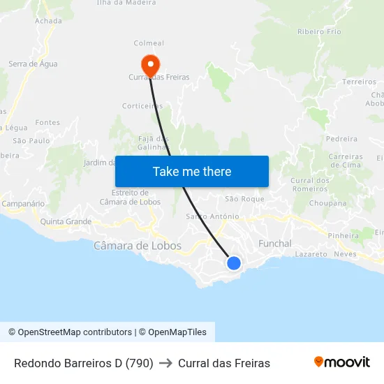 Redondo Barreiros  D (790) to Curral das Freiras map