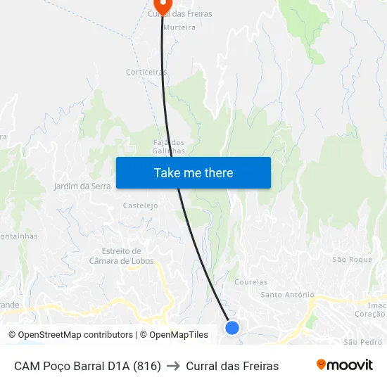 CAM Poço Barral  D1A (816) to Curral das Freiras map