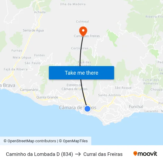 Caminho da Lombada  D (834) to Curral das Freiras map