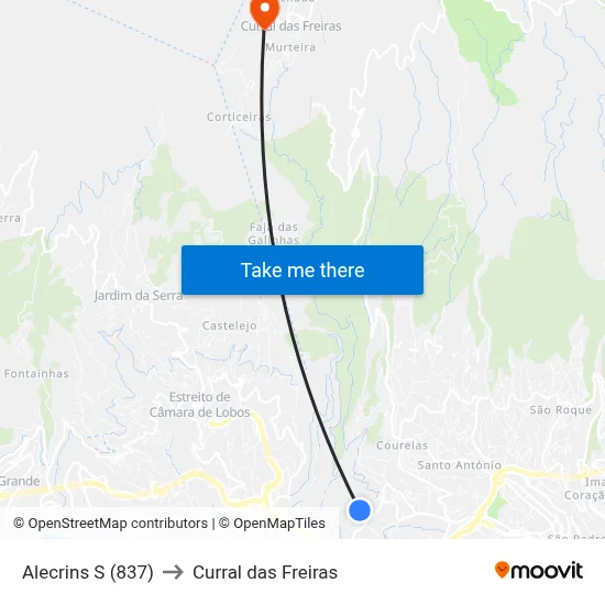 Alecrins  S (837) to Curral das Freiras map
