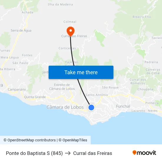 Ponte do Baptista  S (845) to Curral das Freiras map
